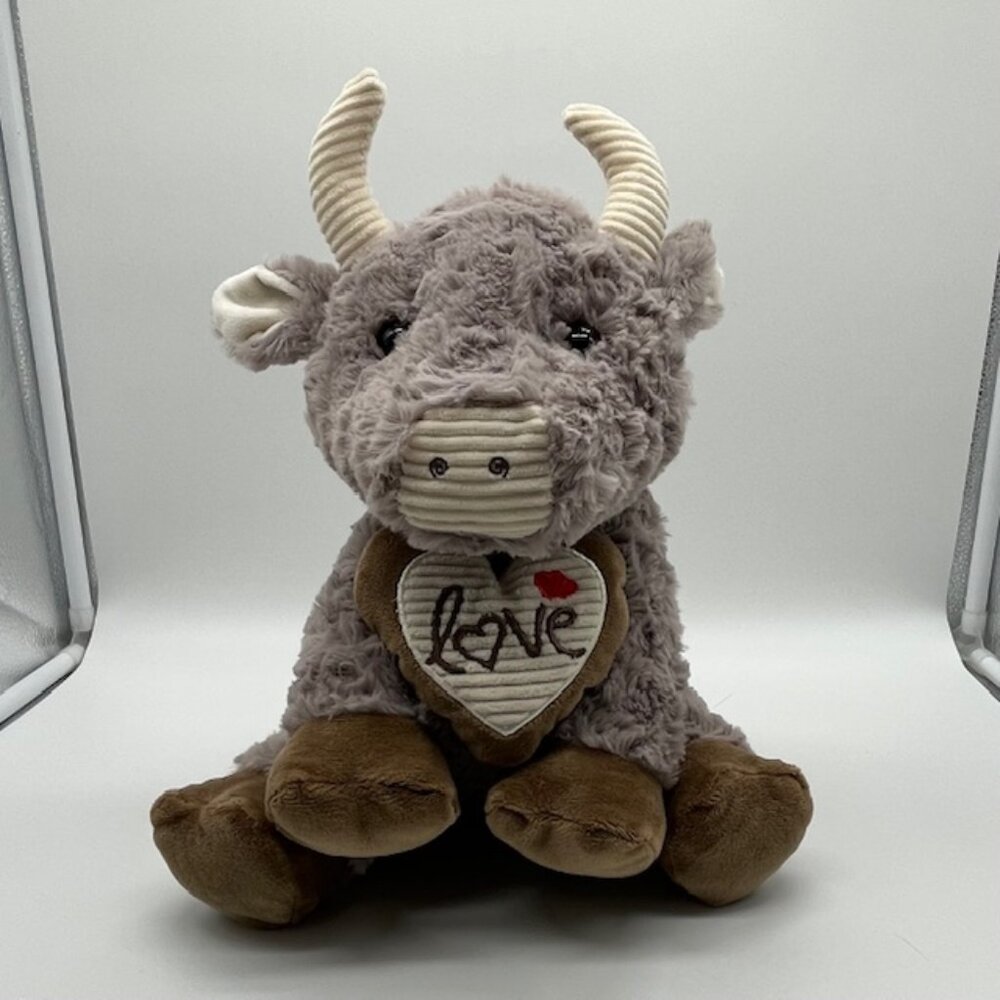 Swirl Highland Cow Plush with Heart Love Brown 13" Ribbed Embroidered Walmart